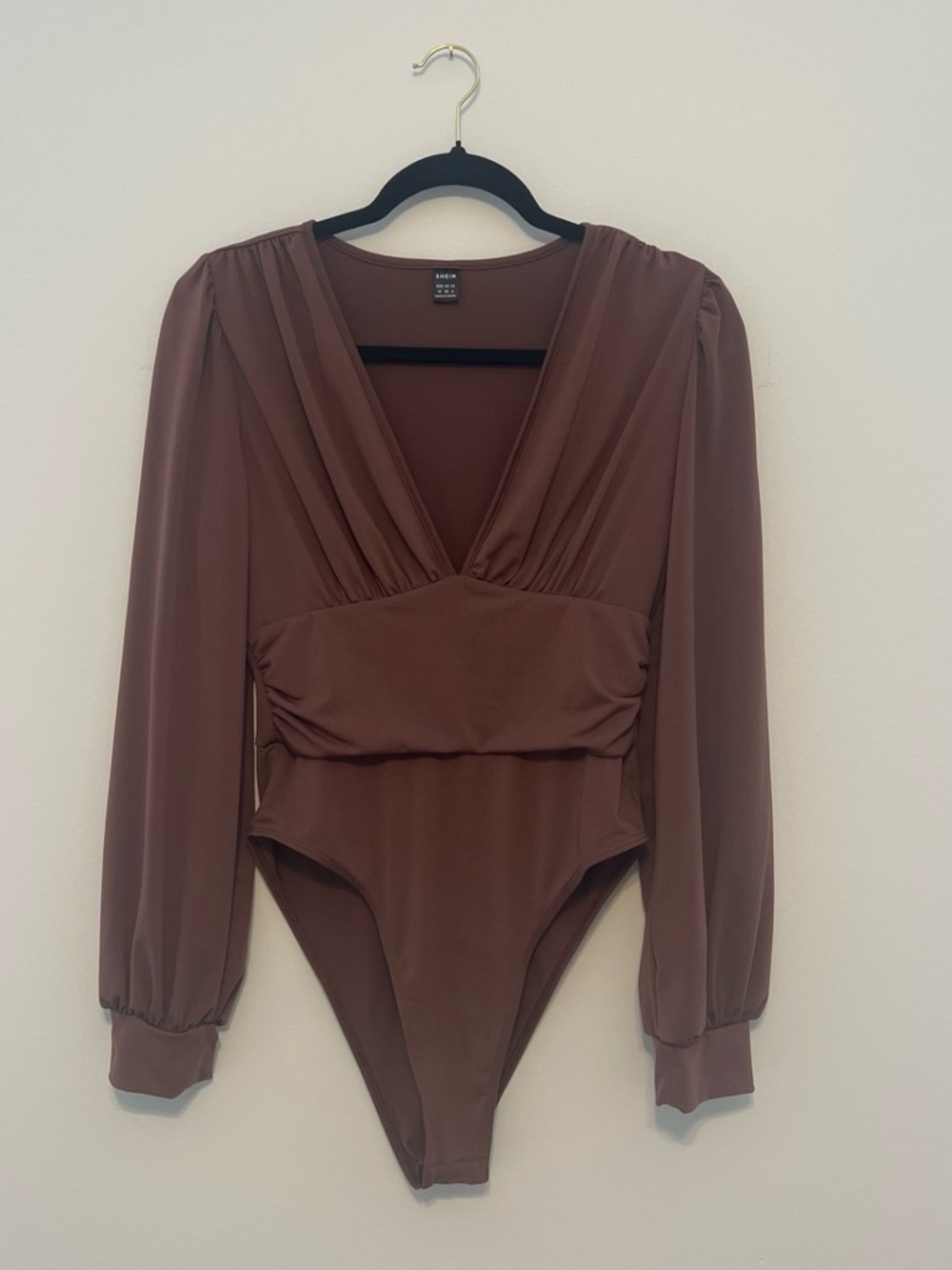 SHEIN Brown V-Neck Long Sleeve Bodysuit